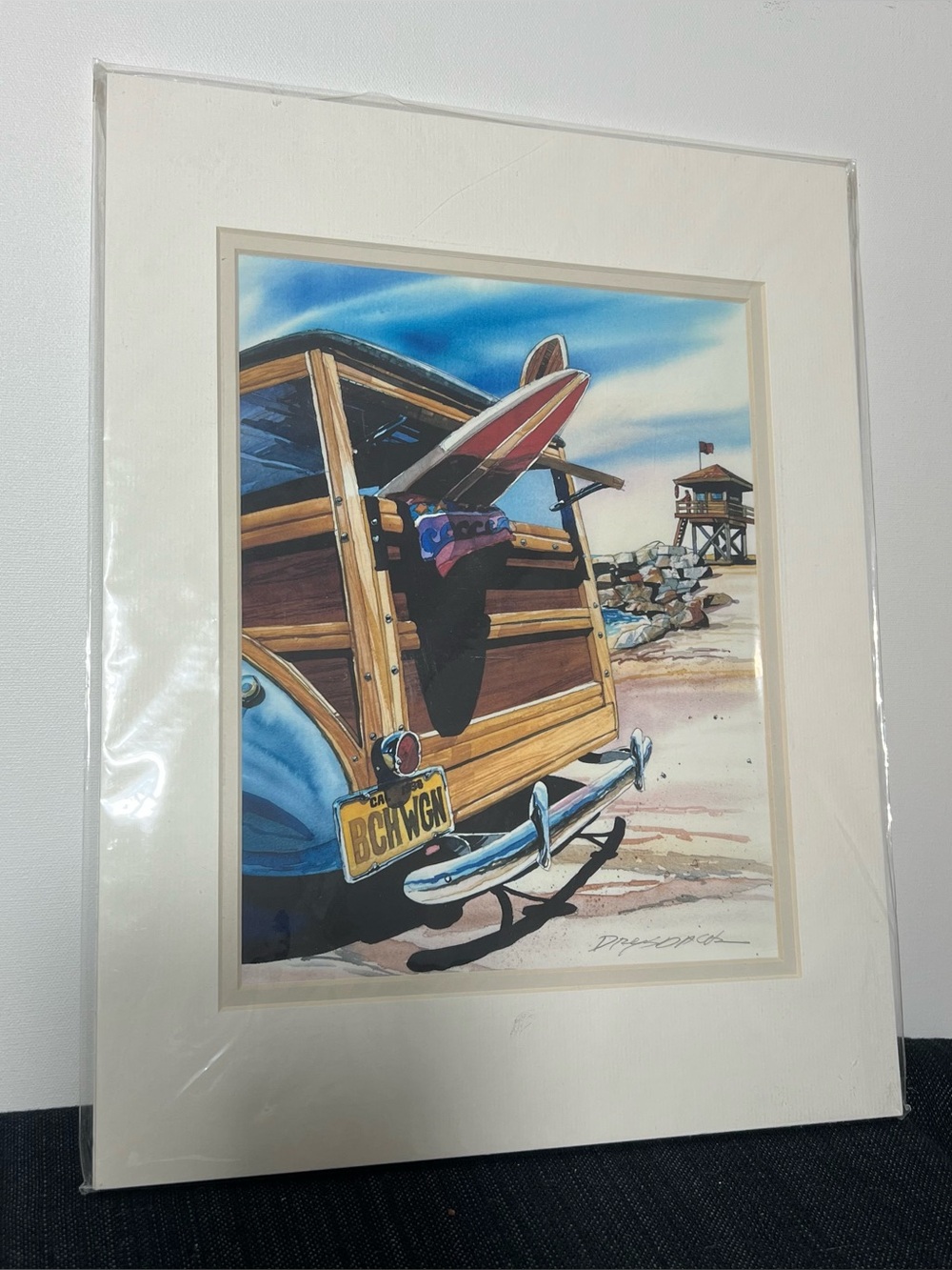 Bill Drysdale Beach Wagon Surf Print Matted  California Woody Wagon Art Signed